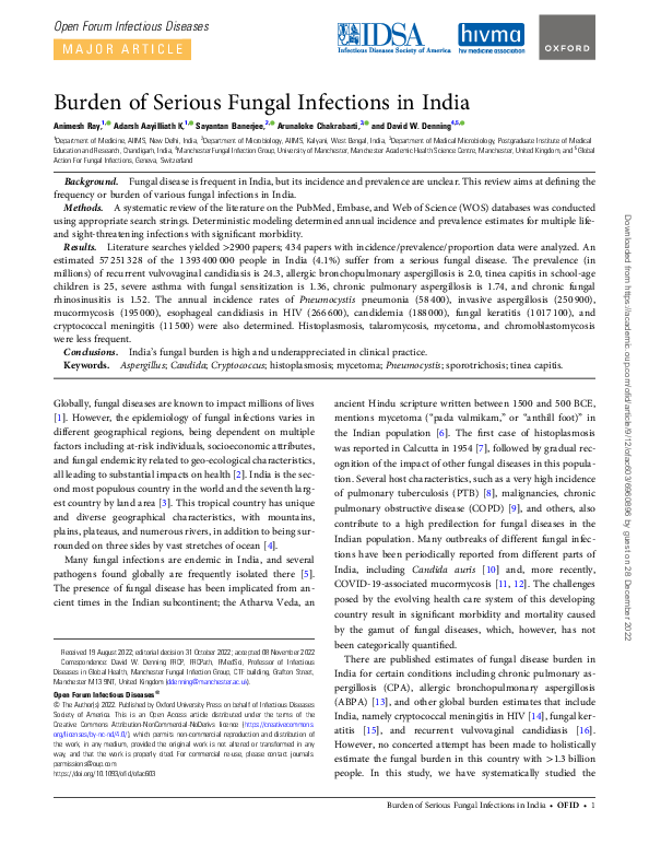 (PDF) Burden of Serious Fungal Infections in India