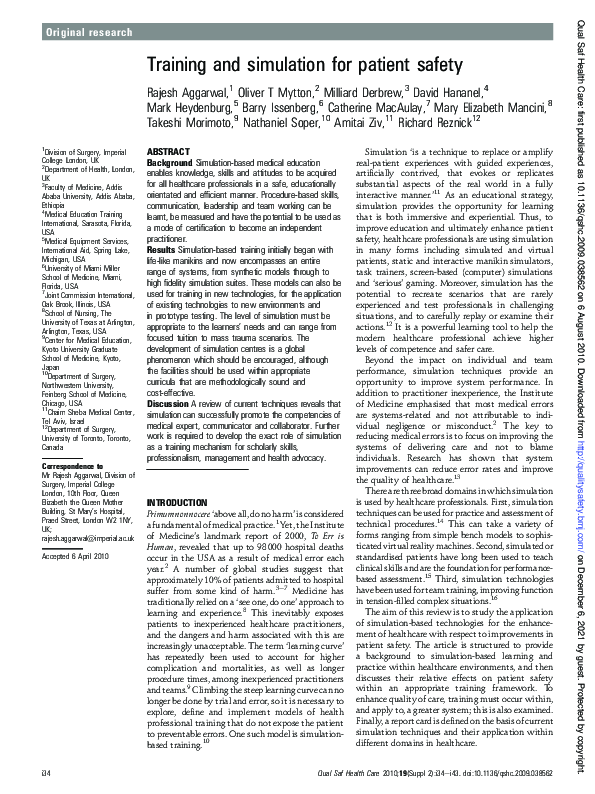 (PDF) Training and simulation for patient safety