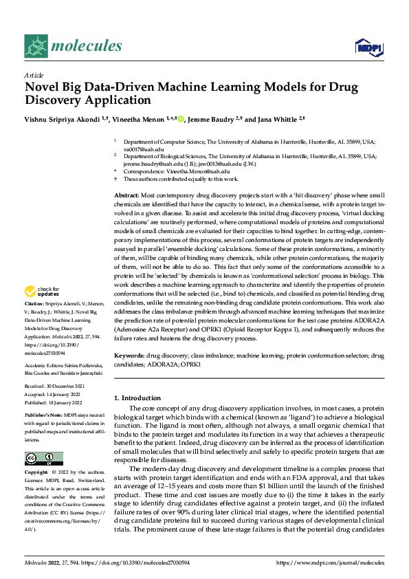 (PDF) Novel Big Data-Driven Machine Learning Models for Drug Discovery ...