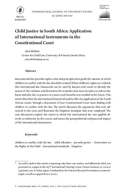 (PDF) Child Justice in South Africa: Application of International ...