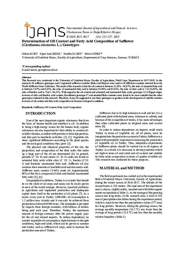 (PDF) Determination of Oil Content and Fatty Acid Composition of