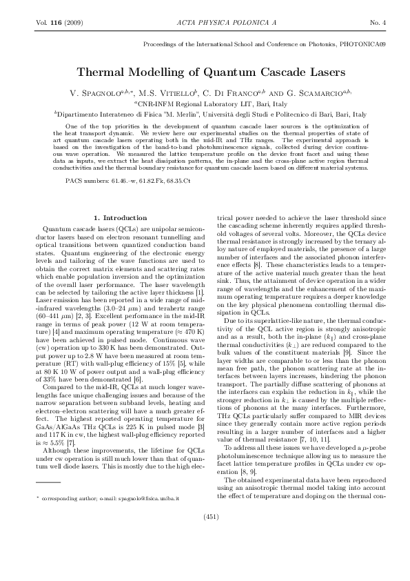 (PDF) Thermal Modelling of Quantum Cascade Lasers