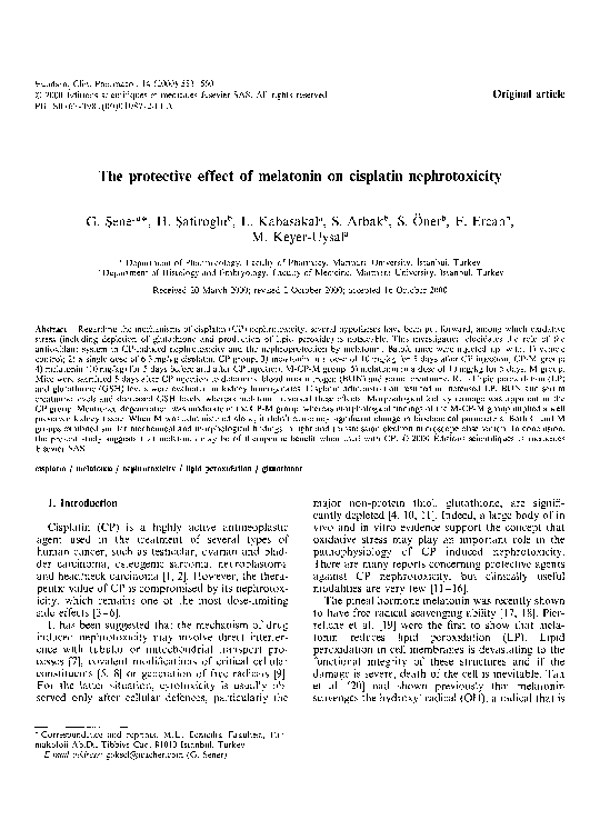 (PDF) The protective effect of melatonin on cisplatin nephrotoxicity