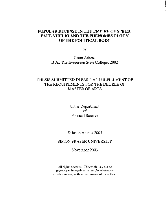 (PDF) Popular Defense In the Empire of Speed Paul Virilio