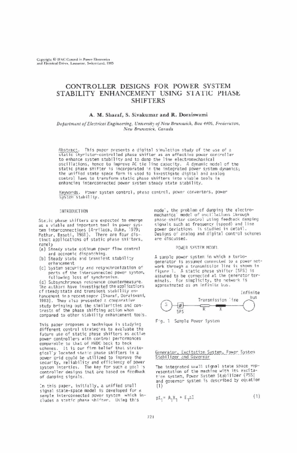 (PDF) Controller Designs for Power System Stability Enhancement Using ...