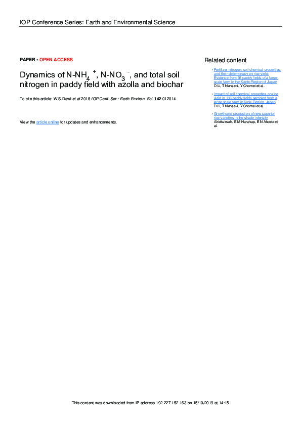 (PDF) Dynamics of N-NH4+, N-NO3-, and total soil nitrogen in paddy ...