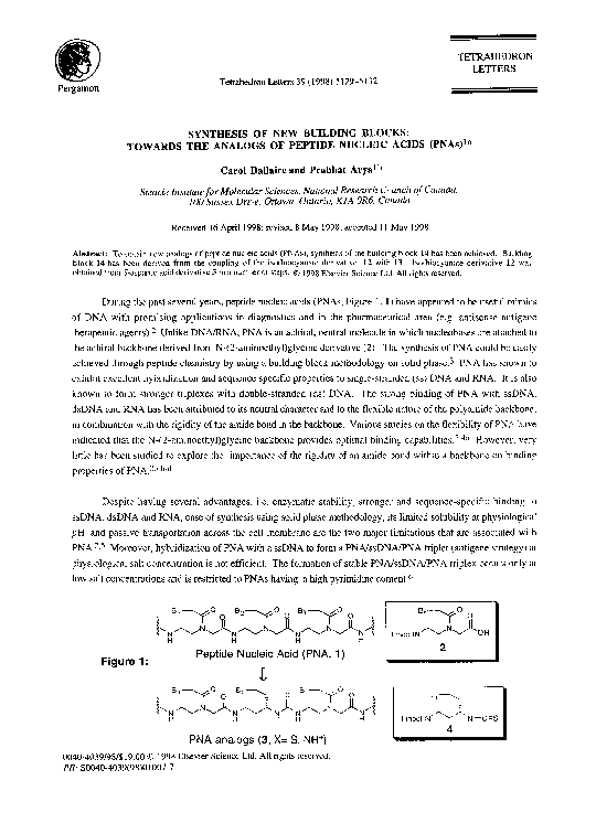 (PDF) Synthesis of new building blocks: Towards the analogs of peptide ...