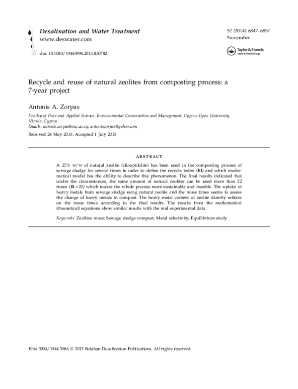 (PDF) Recycle and reuse of natural zeolites from composting process a 7year project Antonis