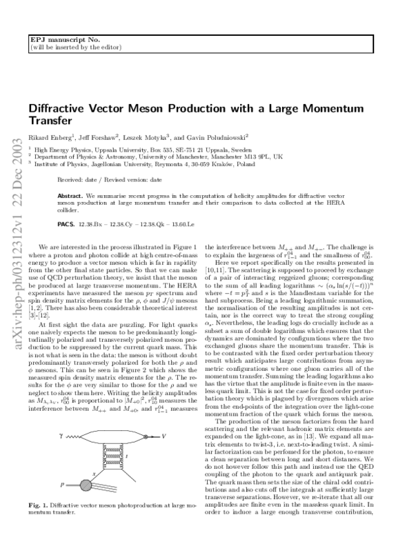 (PDF) Diffractive vector meson production with a large momentum transfer