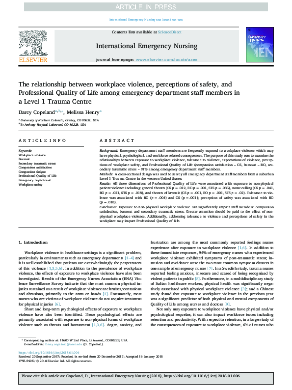 (PDF) The relationship between workplace violence, perceptions of ...