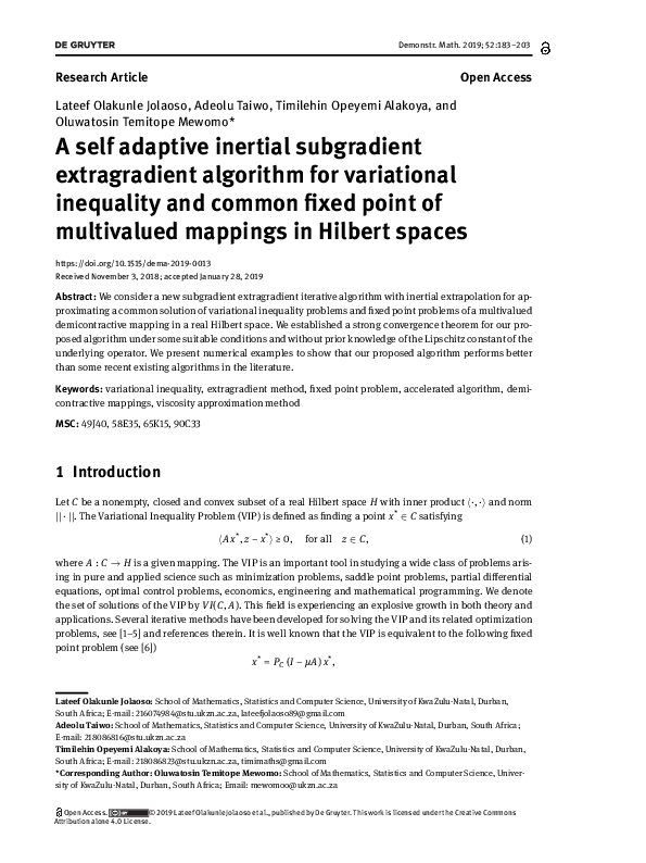 (PDF) A self adaptive inertial subgradient extragradient algorithm for ...
