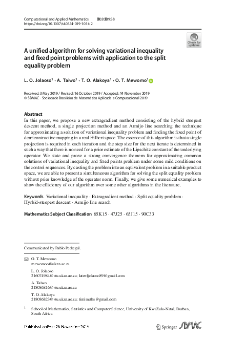 (PDF) A unified algorithm for solving variational inequality and fixed ...