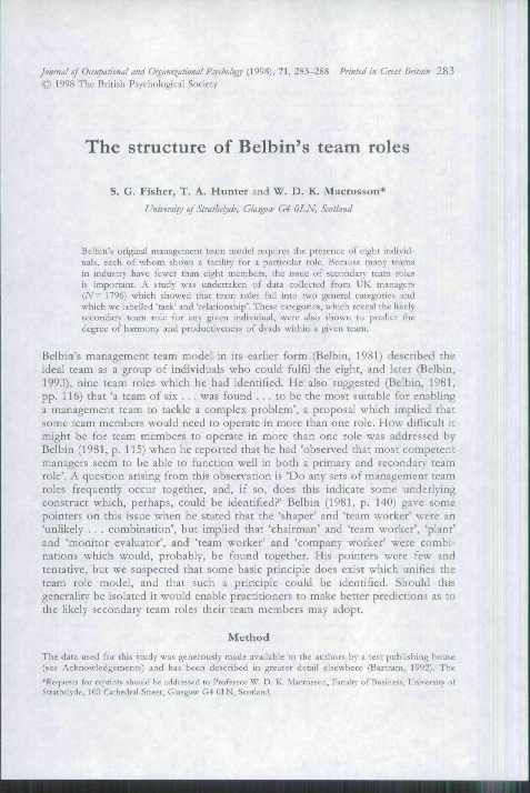(PDF) The structure of Belbin's team roles