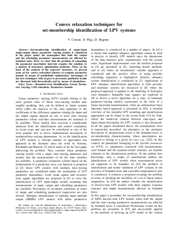 (PDF) Convex relaxation techniques for set-membership identification of ...