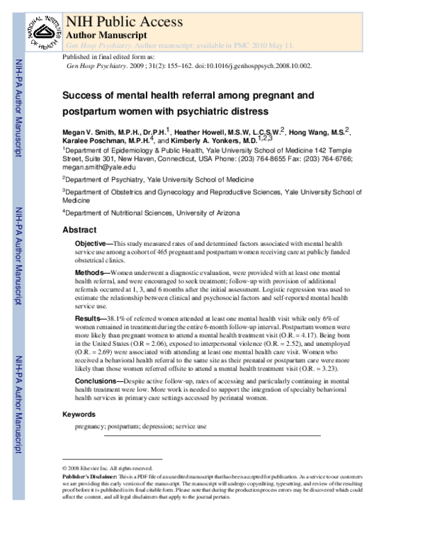 (PDF) Success of mental health referral among pregnant and postpartum ...
