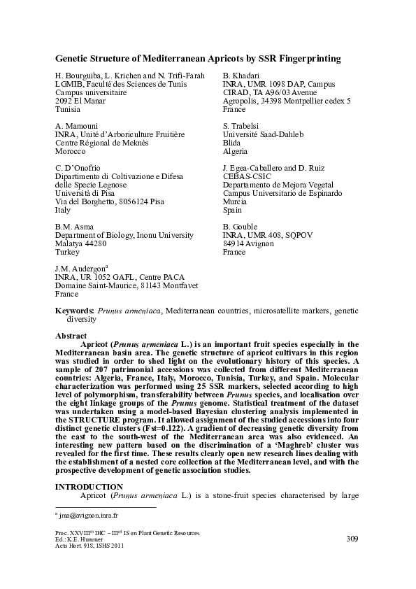 (PDF) Genetic Structure of Mediterranean Apricots by SSR Fingerprinting