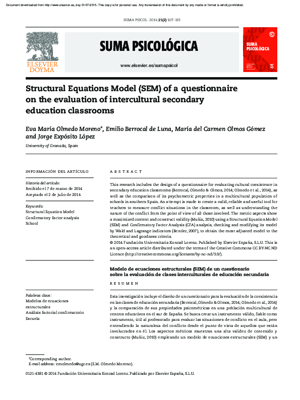 (PDF) Structural Equations Model (SEM) of a questionnaire on the ...