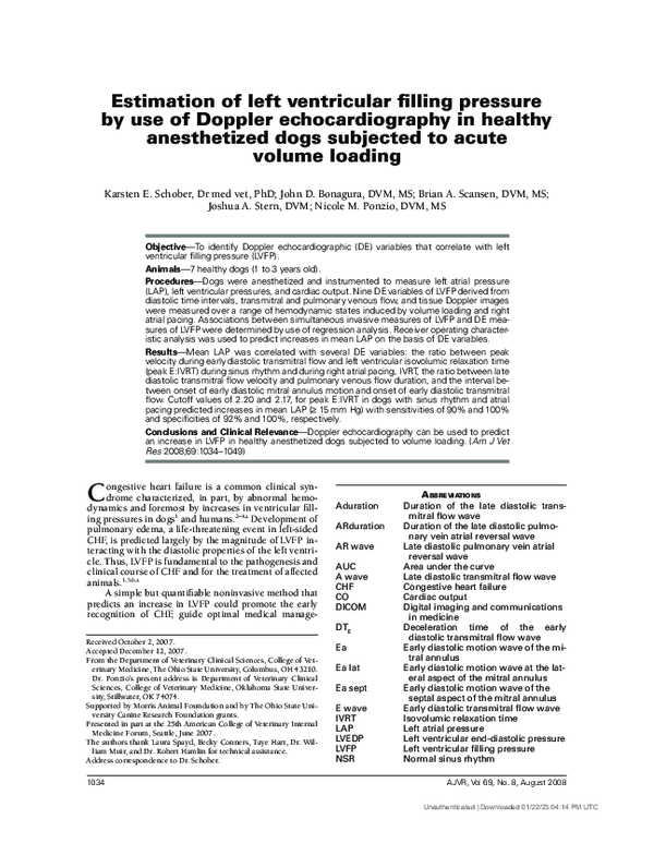 (PDF) Estimation of left ventricular filling pressure by use of Doppler ...