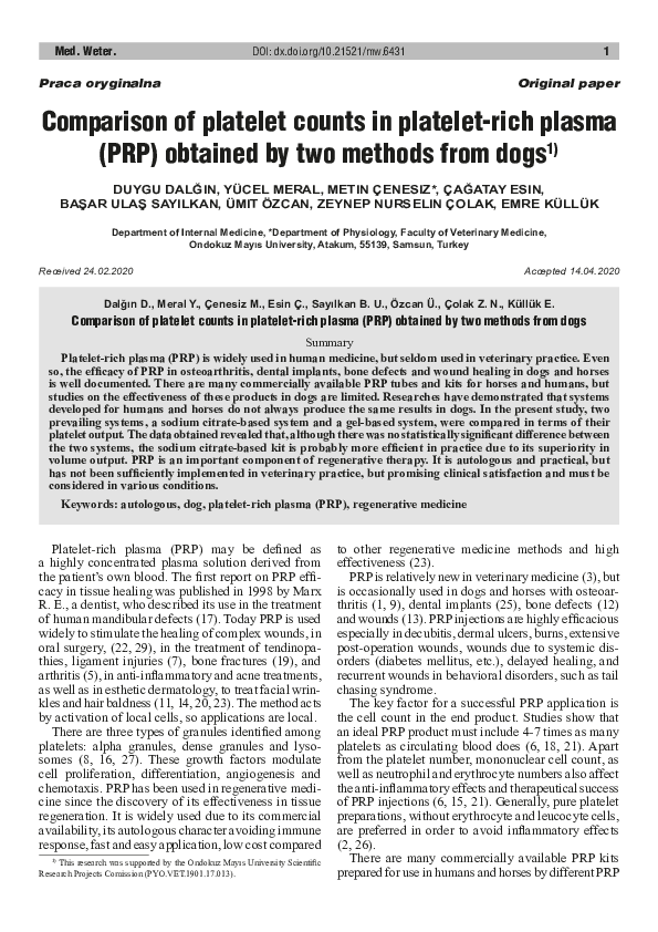 (PDF) Comparison of platelet counts in platelet-rich plasma (PRP ...