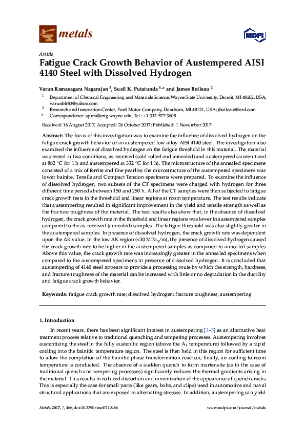 (PDF) Fatigue Crack Growth Behavior of Austempered AISI 4140 Steel with ...