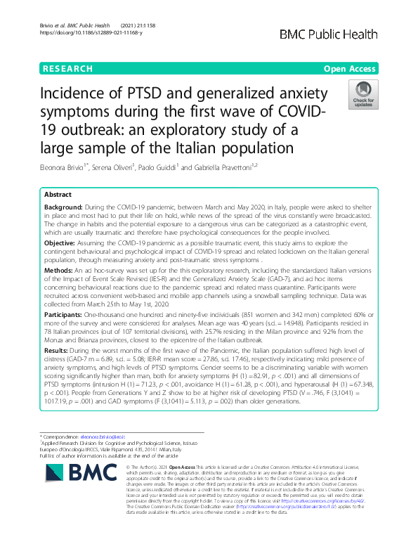 (PDF) Incidence of PTSD and generalized anxiety symptoms during the ...