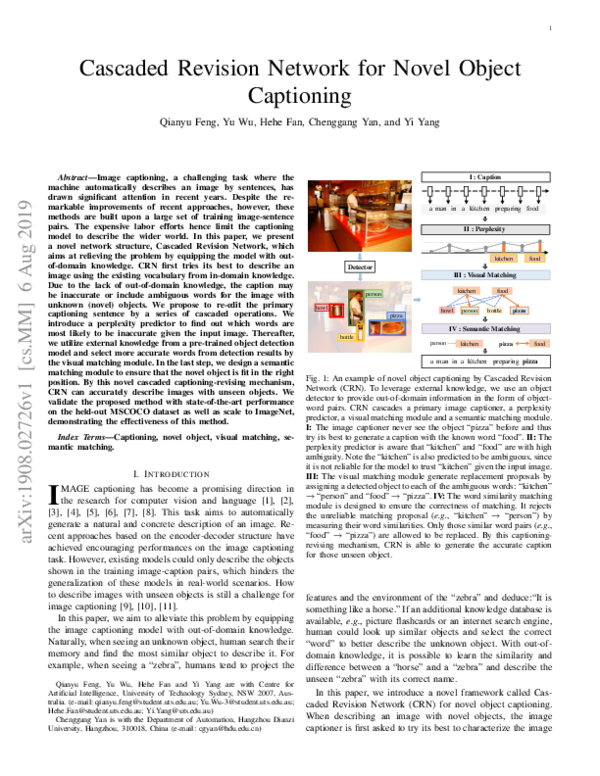 (PDF) Cascaded Revision Network for Novel Object Captioning | Hehe Fan ...