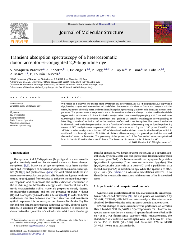 (PDF) Transient absorption spectroscopy of a heteroaromatic donor ...