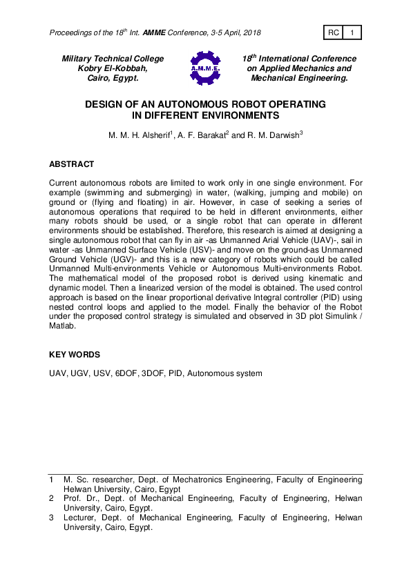 (PDF) Design of an Autonomous Robot Operating in Different Environments