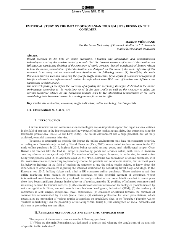(PDF) Empirical Study on the Impact of Romanian Tourism Sites Design on ...