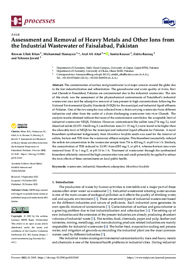 (PDF) Assessment and Removal of Heavy Metals and Other Ions from the ...