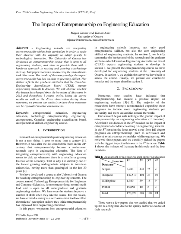 (PDF) The Impact of Entrepreneurship on Engineering Education