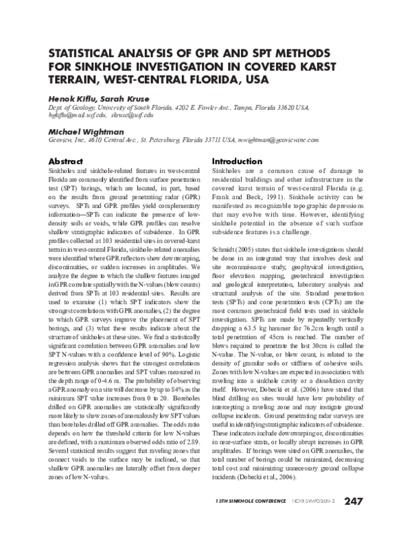 (PDF) Statistical Analysis of GPR and SPT Methods for Sinkhole ...