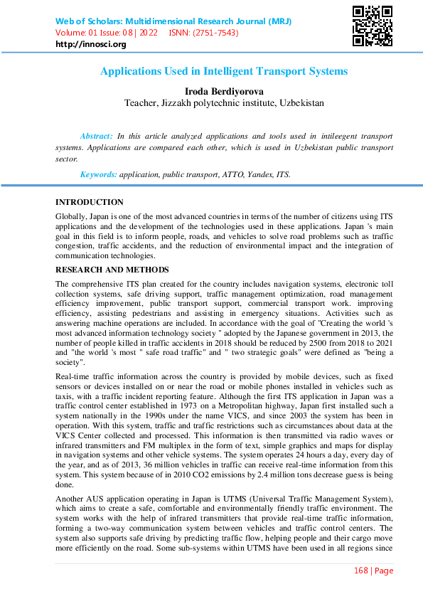 Pdf Applications Used In Intelligent Transport Systems