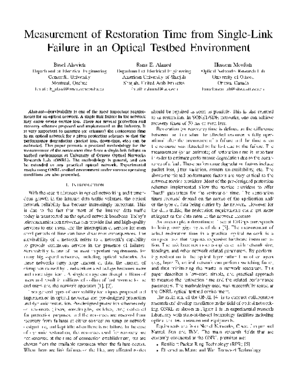 (PDF) Measurement of Restoration Time from Single-Link Failure in an ...