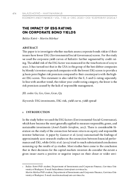 (PDF) The impact of ESG rating on corporate bond yields