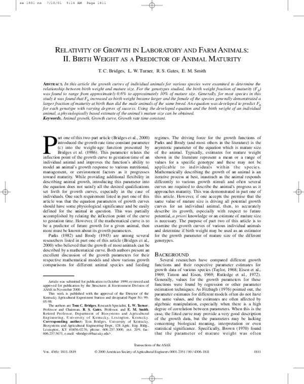 (PDF) Relativity of Growth in Laboratory and Farm Animals: II. Birth ...