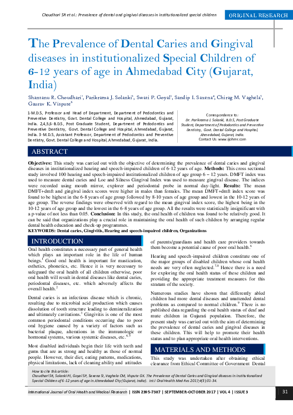 (PDF) revalence of D ental C aries and G ingival diseases in ...