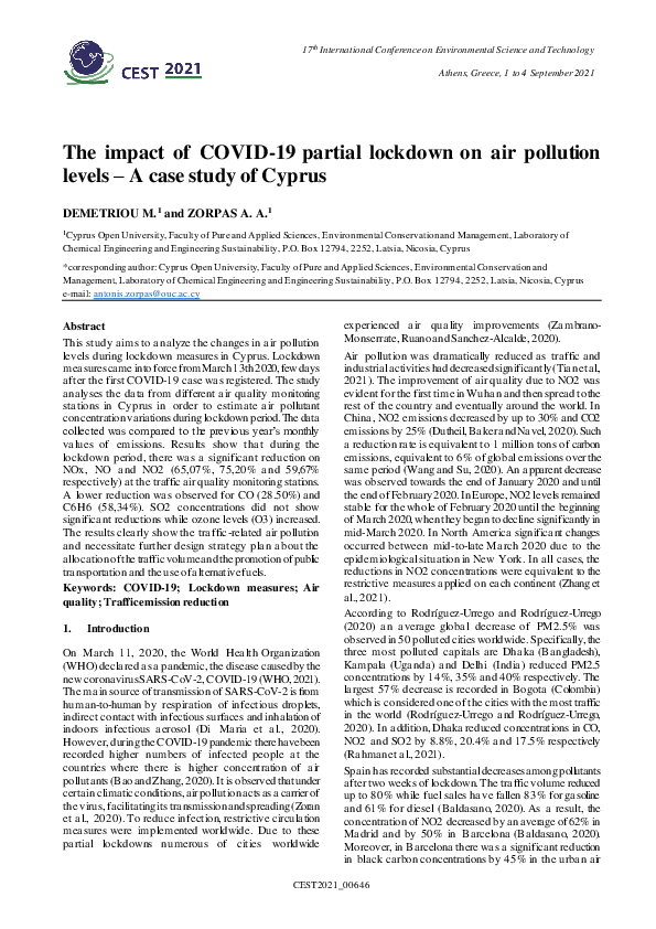 (PDF) The impact of COVID-19 partial lockdown on air pollution levels ...