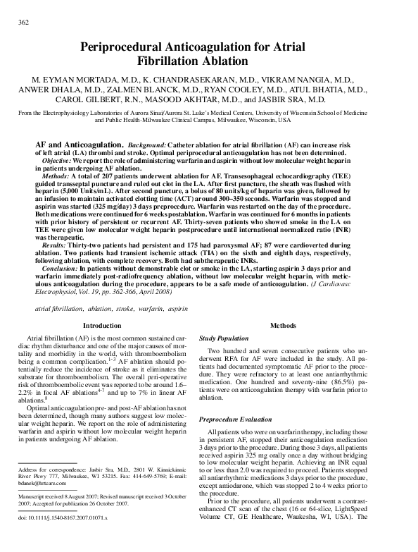 (PDF) Periprocedural Anticoagulation for Atrial Fibrillation Ablation