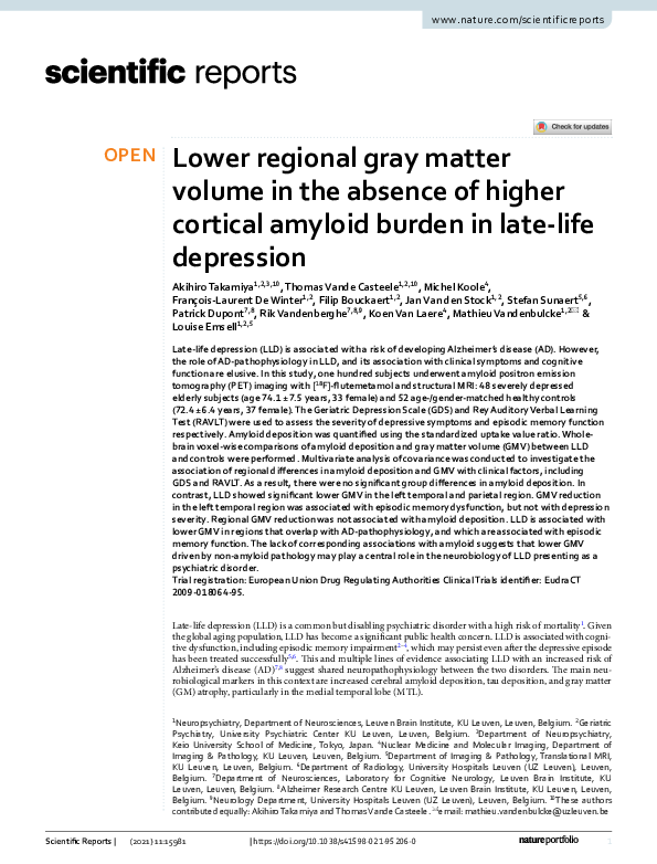 (PDF) Lower regional gray matter volume in the absence of higher ...