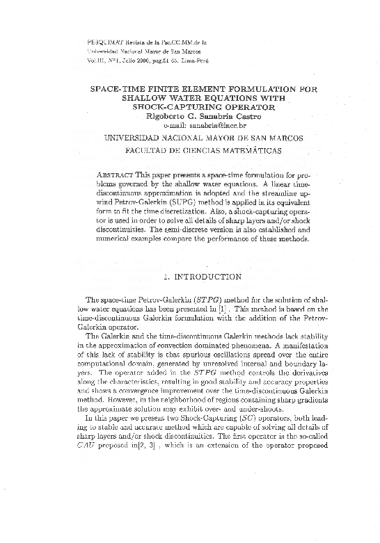 (PDF) Space-Time Finite Element Formulation for Shallow Water Equations ...