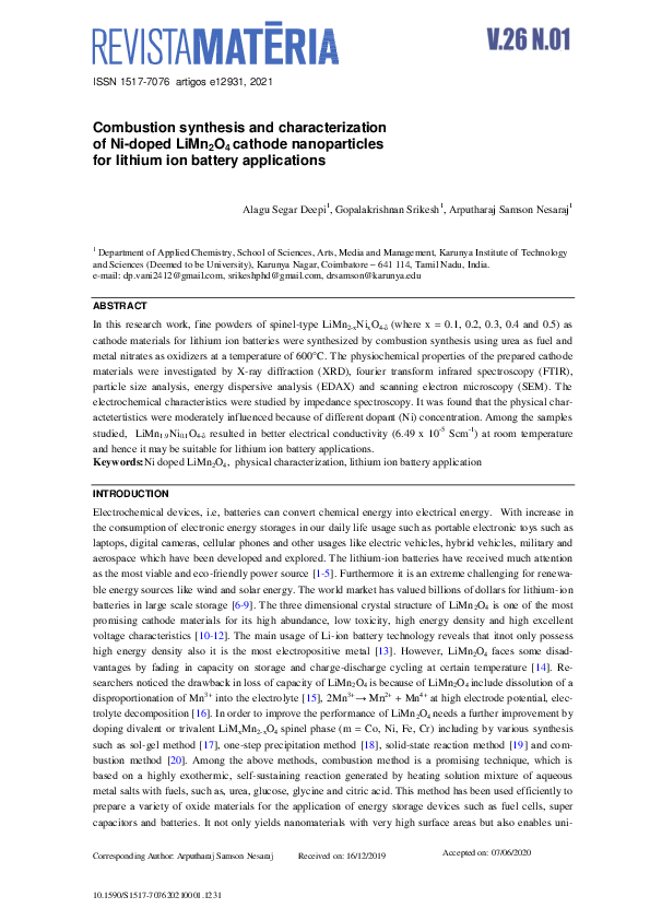 (PDF) Combustion synthesis and characterization of Ni-doped LiMn2O4 ...