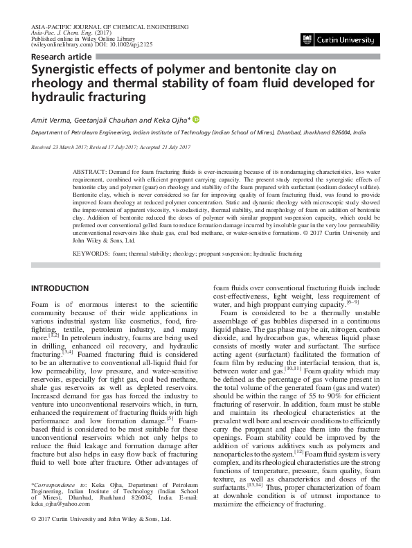 (PDF) Synergistic effects of polymer and bentonite clay on rheology and ...