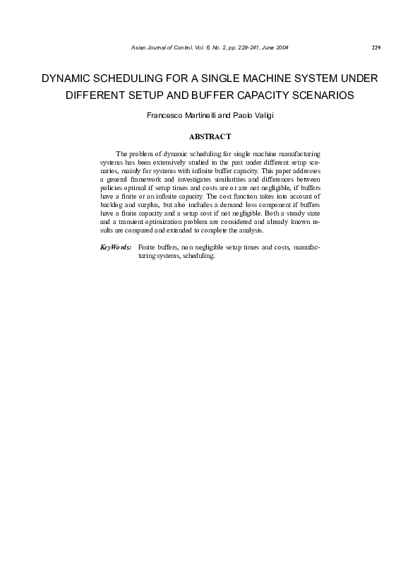 (PDF) Dynamic Scheduling for a Single Machine System Under Different ...