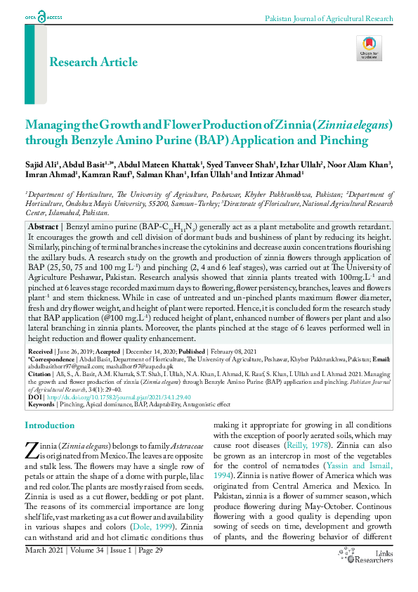 (PDF) Managing the Growth and Flower Production of Zinnia (Zinnia ...