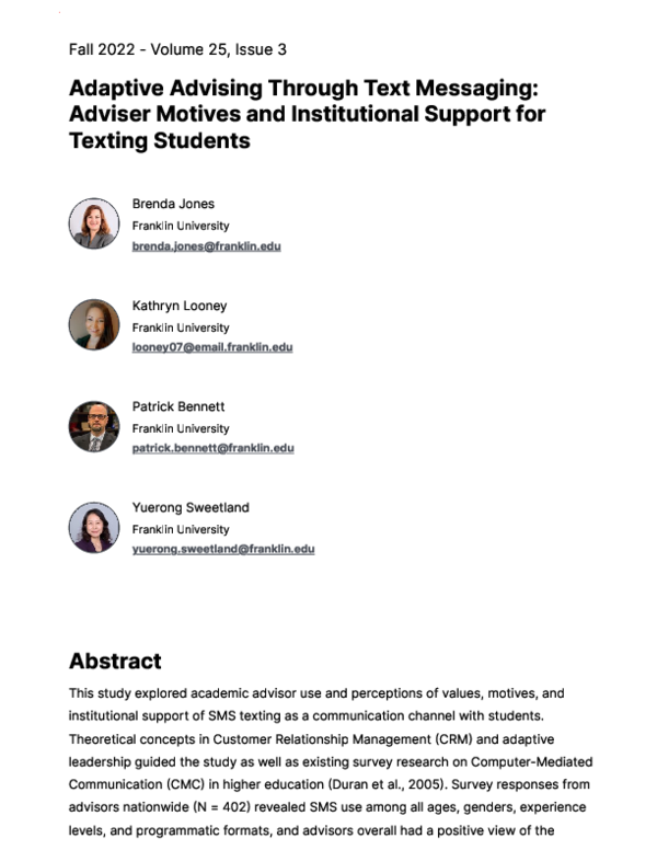 (PDF) Adaptive Advising Through Text Messaging Adviser Motives and ...
