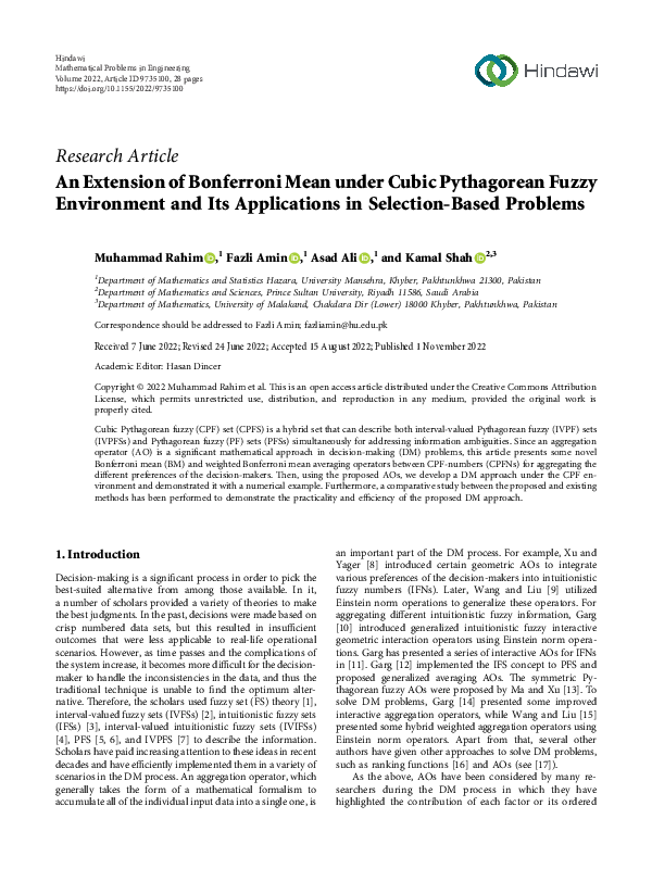 (PDF) An Extension of Bonferroni Mean under Cubic Pythagorean Fuzzy ...