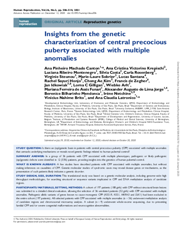 (PDF) Insights from the genetic characterization of central precocious ...