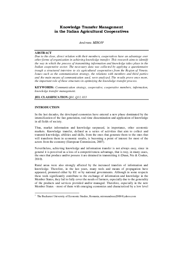 (PDF) Knowledge Transfer Management in the Italian Agricultural ...