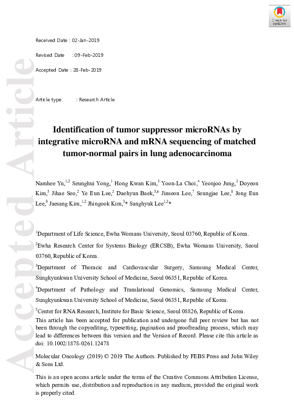 (PDF) Identification of tumor suppressor miRNAs by integrative miRNA ...